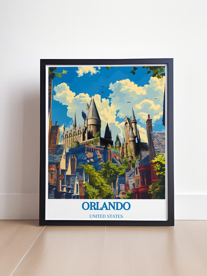 Stunning San Diego wall art showcasing the dynamic energy of the city combined with Wizarding World of Harry Potter Castle framed prints that add a touch of fantasy and elegance to your home decor a perfect blend of California vibes and magical charm for any space