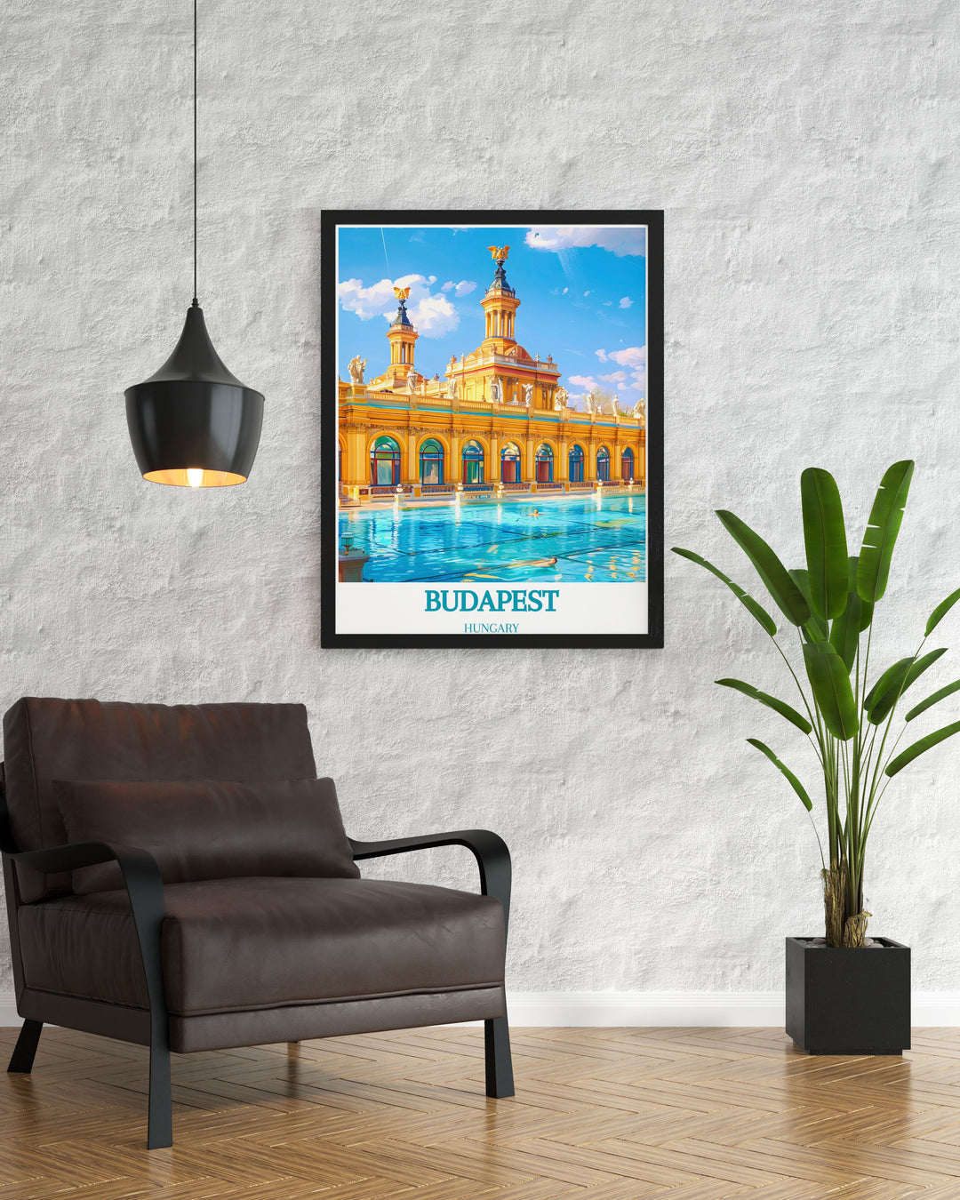 Budapest city print with a detailed illustration of the Szechenyi Thermal Bath ideal for creating a serene and sophisticated decor