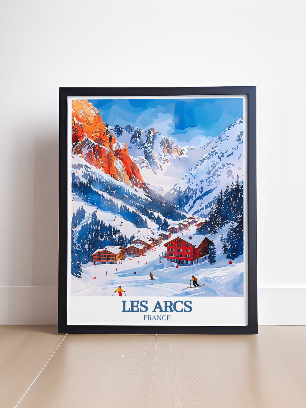 Aiguille Rouge Mont Blanc stunning living room decor showcasing the beauty of Les Arcs ideal for modern art collectors and travel enthusiasts seeking unique skiing posters