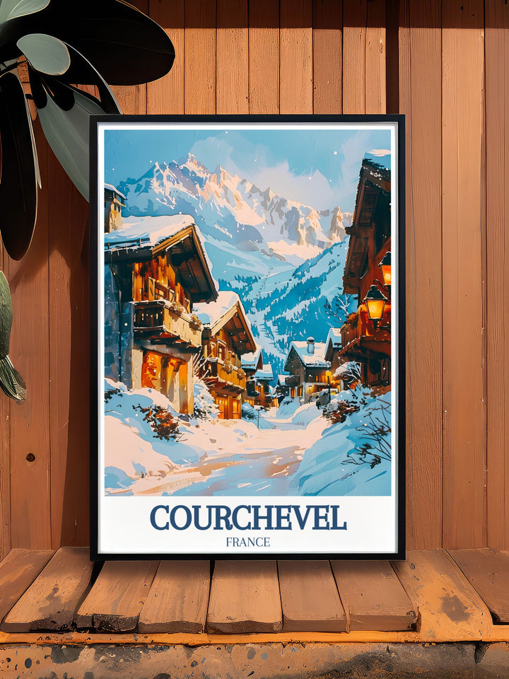 Featuring breathtaking vistas of Courchevel 1850 and the iconic Alps, this poster is perfect for those who wish to bring a piece of Frances natural splendor and ski resort luxury into their home.