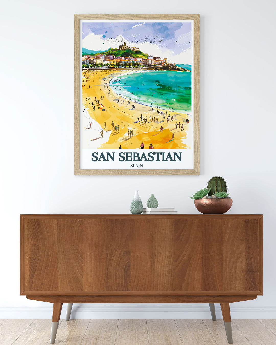 Elegant Fine Line Print of San Sebastian featuring La Concha Beach and Monte Igueldo this artwork is perfect for stylish home decor adding a modern touch to your living space a great choice for anniversary gifts and birthday gifts