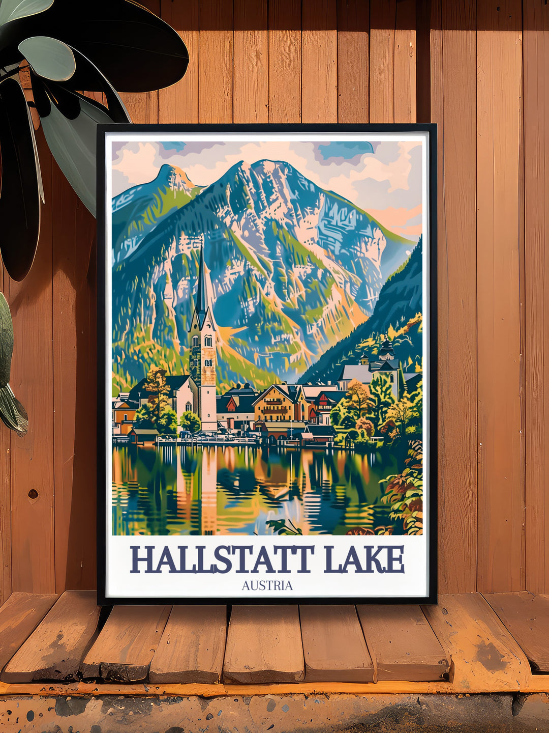 This Hallstatt town art print offers a beautiful view of the village nestled along the shore of Hallstatt Lake, with the Dachstein Mountains in the background. Perfect for your travel themed wall art collection, it showcases Austrias timeless beauty.