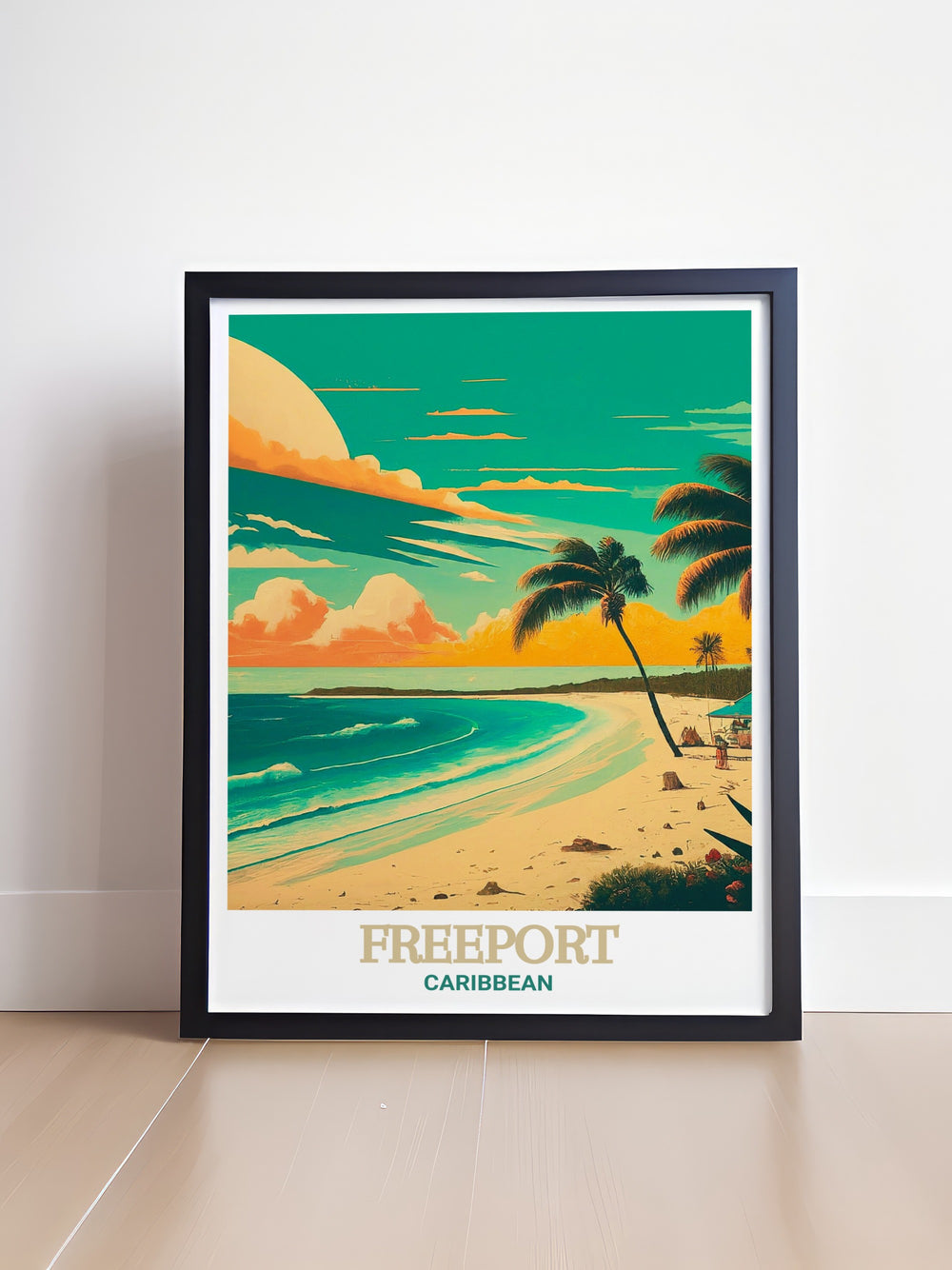 Featuring the pristine shores of Taino Beach and the bustling cityscape of Freeport, this travel poster brings the Caribbeans natural beauty and cultural vibrancy into your living space, ideal for creating a tropical retreat.