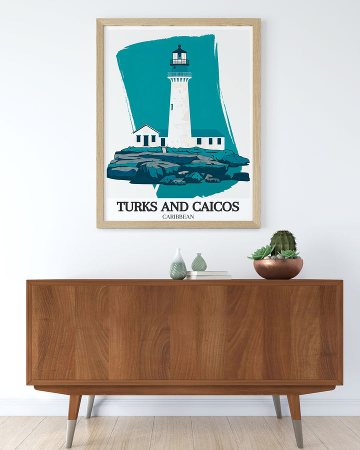 Featuring Grand Turk Lighthouse and Cockburn Town, this framed art brings the rich history and stunning beauty of Turks and Caicos into your home. An excellent gift for anyone who loves Caribbean culture.