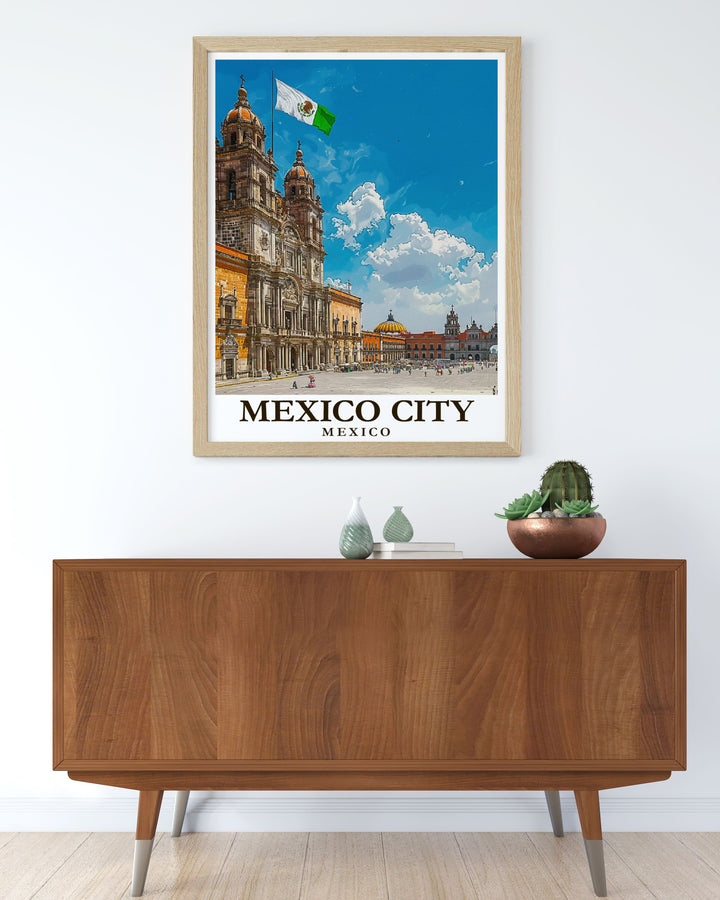 Our Zocalo Mexico City Wall Art offers a stunning representation of one of the citys most historic landmarks ideal for creating a sophisticated atmosphere in your living room or office