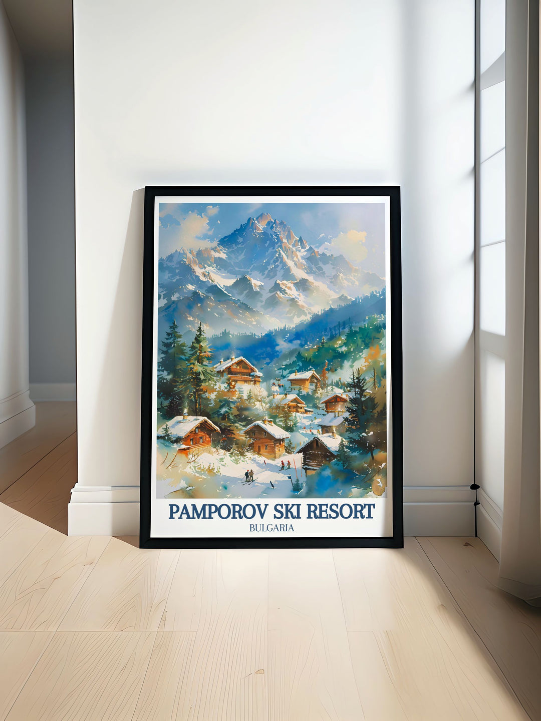 Rhodopes Crest Rhodope Mountains vintage ski poster showcasing the snowy slopes of Pamporovo perfect for adding a touch of retro charm to any room ideal for ski enthusiasts and travelers looking to celebrate Bulgarias top ski destinations