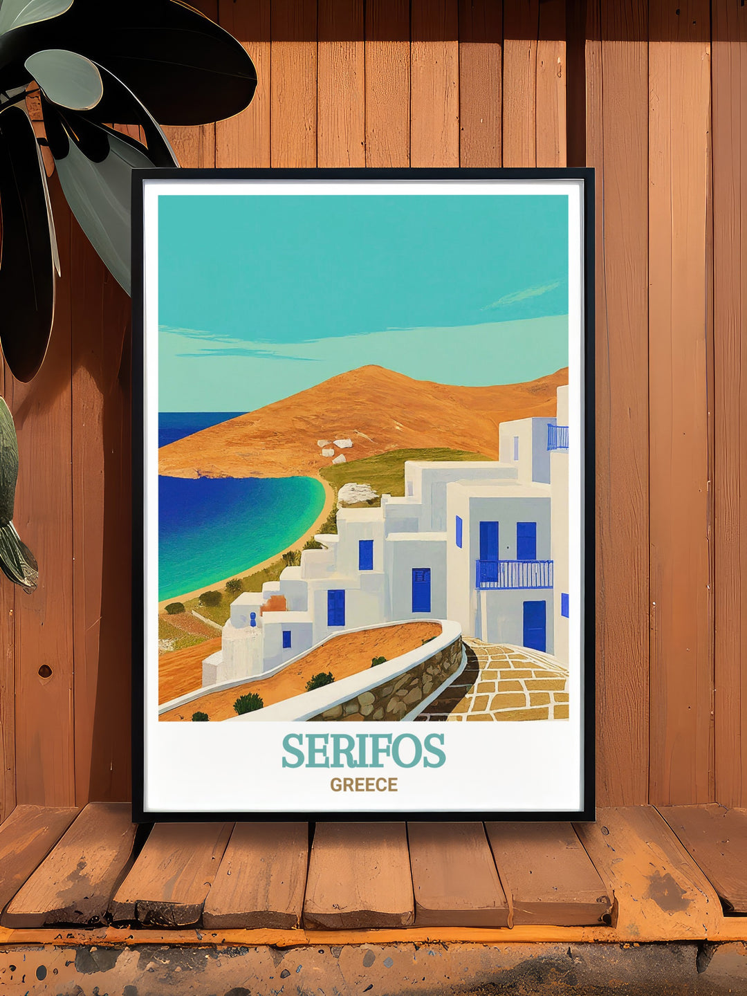 Capture the essence of Greek island life with this beautiful print of Livadi, Serifos. The scene highlights the picturesque harbor and sandy beaches, making it an ideal piece for those who love Greeces coastal charm.