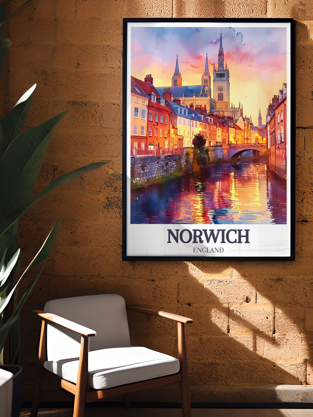 Norfolk Coast Path and Wells Next The Sea featured in a beautiful Blakeney print showcasing the River Wensum Tudor buildings and The Norwich Cathedral a perfect addition to any UK travel poster collection.