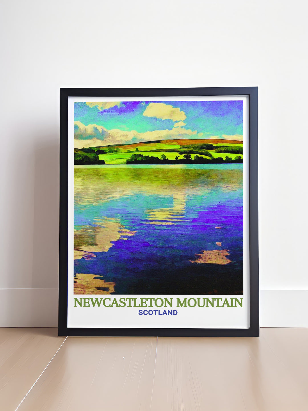 Kielder Water art print highlighting Newcastleton Mountain Biking trails. Ideal for those who love adventure and nature. This vibrant artwork showcases the scenic beauty of Scotlands famous biking destination, making it a perfect addition to any decor.