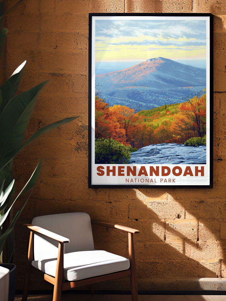 This framed art of Old Rag Mountain captures the majestic views of Shenandoah National Park. Whether as a gift or a personal addition to your collection, this artwork is a timeless tribute to Virginias natural beauty.