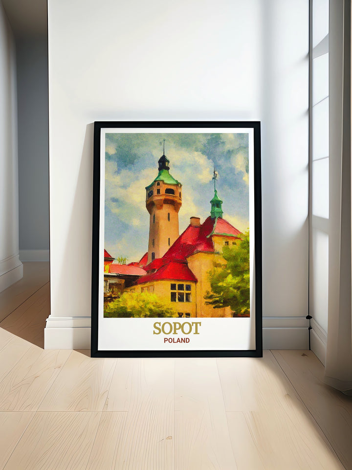 Elegant wall art of Sopot Lighthouse, Poland, highlighting its historical significance and architectural beauty. This artwork serves as a perfect reminder of the tranquil Baltic coast, making it an excellent choice for home decor that reflects a love for Polish culture.