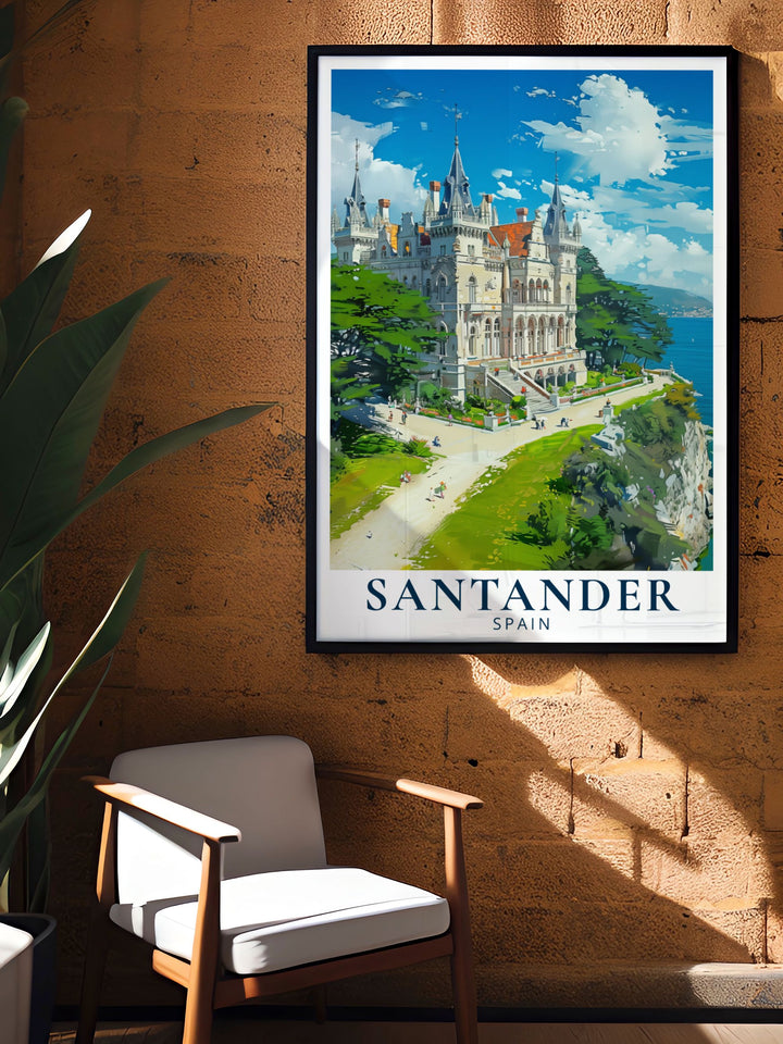 Santander wall art featuring the Palacio de la Magdalena provides a beautiful representation of one of Spains most admired historical landmarks offering a refined and elegant touch to your home decor that is perfect for art lovers and travelers.