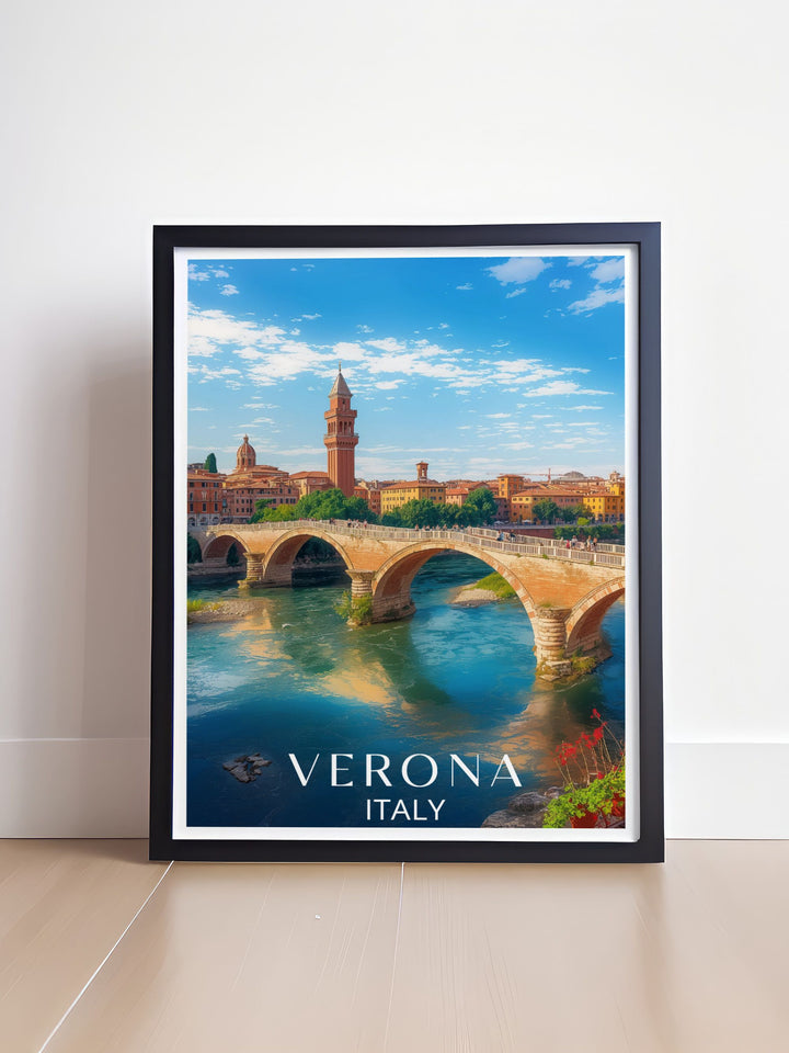 Exquisite Verona wall art showcasing Ponte Pietra a perfect blend of historical beauty and modern design making it an excellent Italy travel gift for friends and family or a stunning piece for your own home