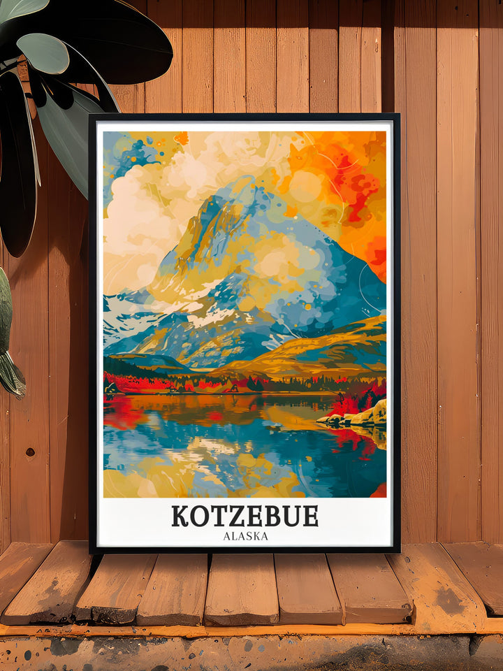 Travel print featuring Kotzebue and the surrounding Arctic tundra offering a glimpse into the life and environment of one of Alaskas most remote communities a thoughtful piece for anyone fascinated by the Arctic