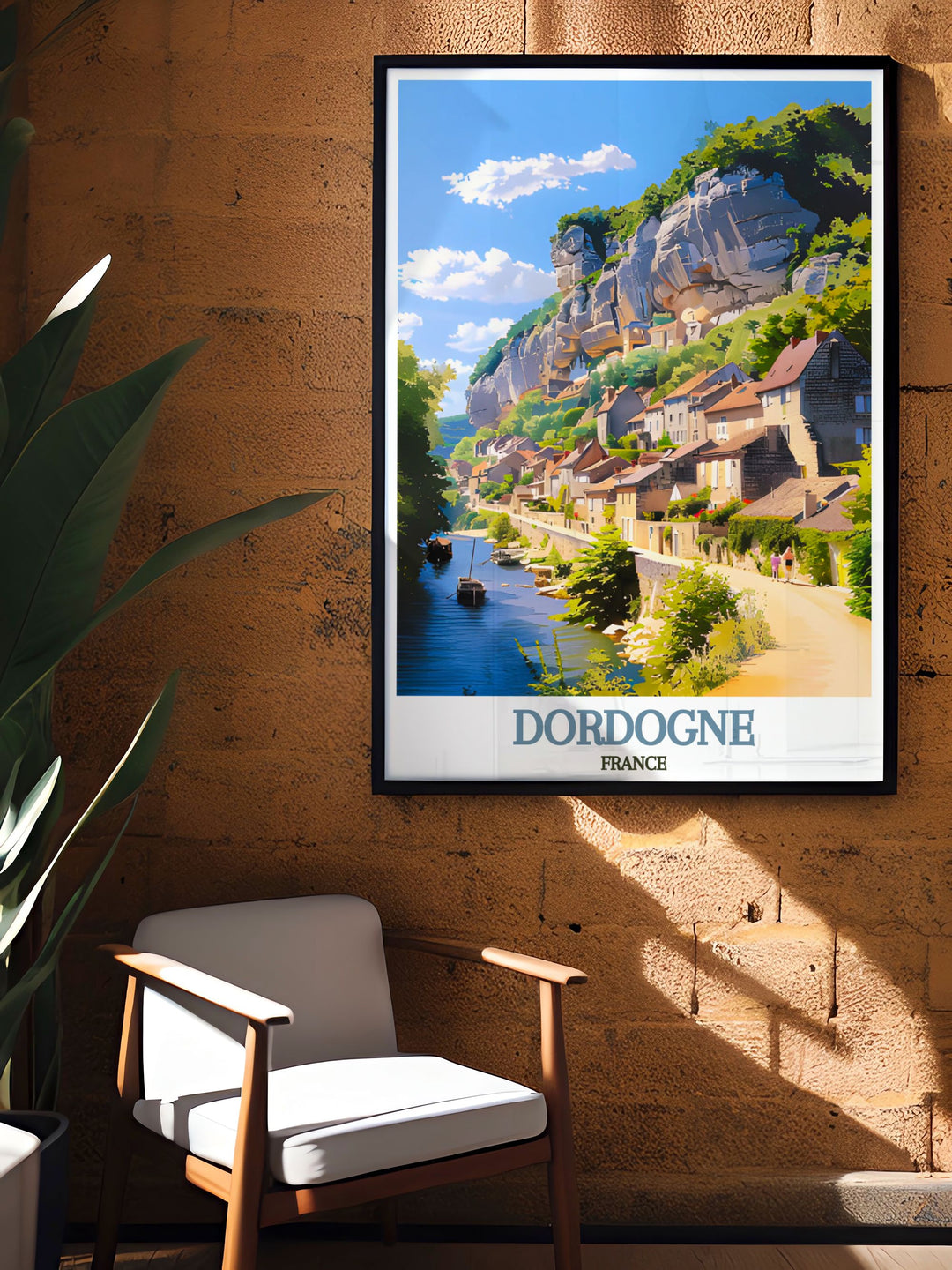La Roque Gageac is beautifully illustrated in this travel poster, capturing its cliffside dwellings and scenic beauty, perfect for enhancing your living space.