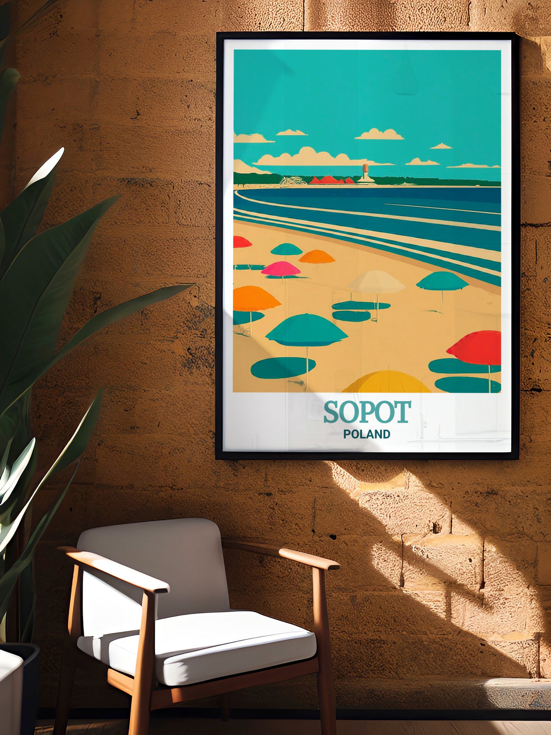 A captivating art print of Sopot Beach in Poland, showcasing the expansive golden sands and serene Baltic waters, perfect for bringing a touch of coastal beauty into your home decor.