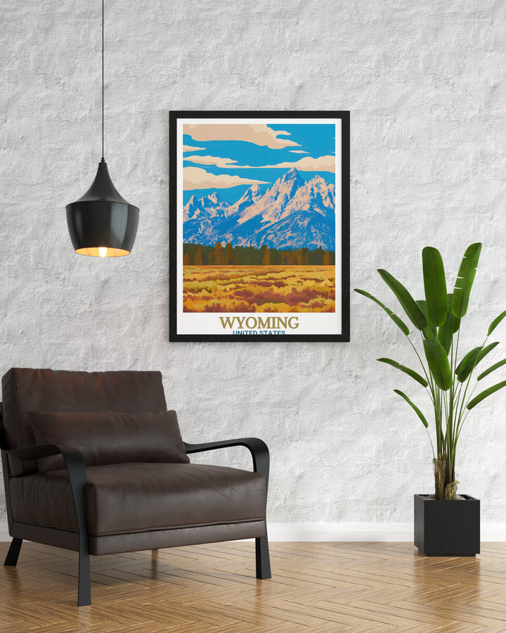 Ski Resort Poster highlighting the excitement of winter sports complemented by Grand Teton National Park Modern Decor ideal for creating a unique and stylish atmosphere in your home