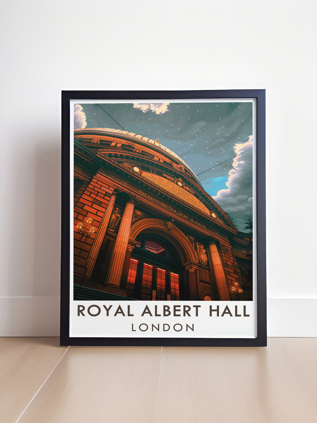 London travel print highlighting the Royal Albert Hall and its magnificent entrance perfect for bucket list prints and gifts for those who love London architecture and music venues