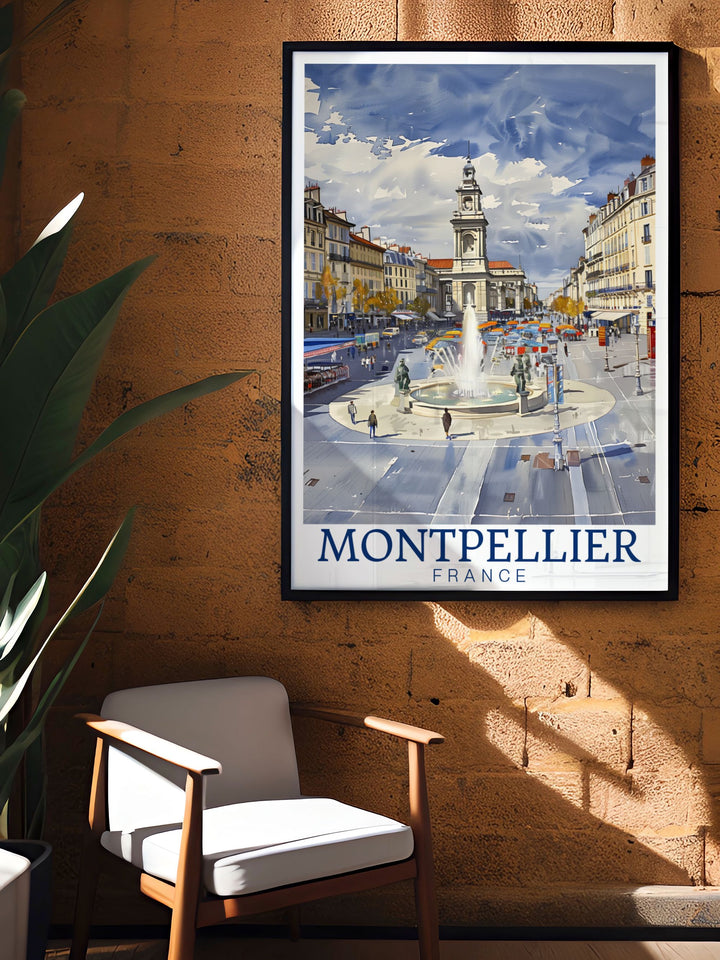 Stylish Montpellier Decor print featuring the bustling Place de la Comedie in Montpellier ideal for enhancing your living space