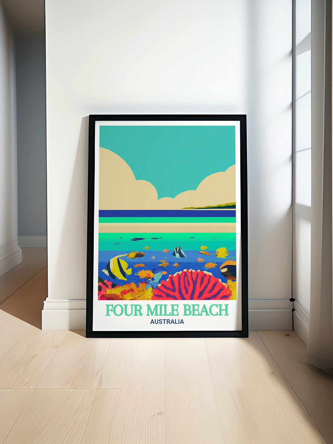 Beautiful Australia poster featuring Four Mile Beach and Great Barrier Reef perfect for enhancing your home decor with natural beauty