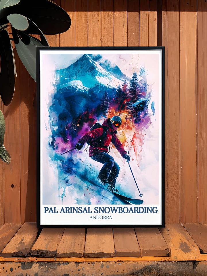 Andorra National Park Poster displaying the picturesque Ordino Arcalis ski area and Vallnord ski area Coma Pedrosa framed prints perfect for wall decor and adding a touch of adventure to your living space with elegant modern art prints