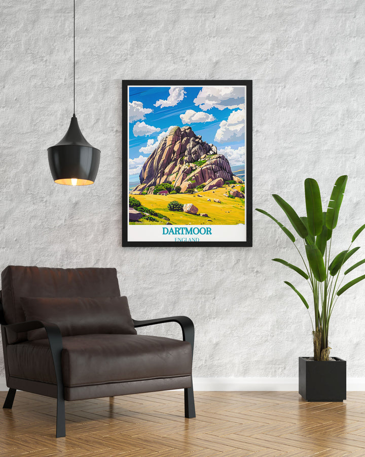 Canvas art depicting the dramatic scenery of Dartmoor with Haytor Rocks in the foreground, showcasing the parks natural splendor and geological significance.
