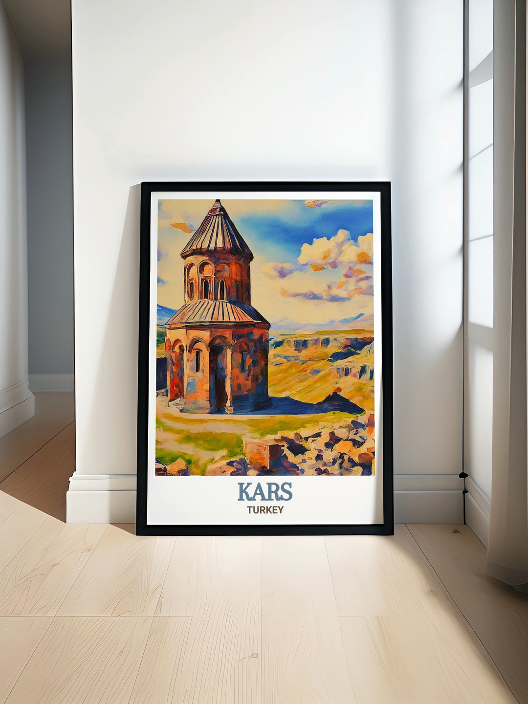 Ani Ruins in Kars depicted in modern art prints perfect for adding a touch of Turkish history to your living room wall with elegant Turkey wall art and stunning Kars travel posters that capture the beauty of ancient architecture in exquisite detail