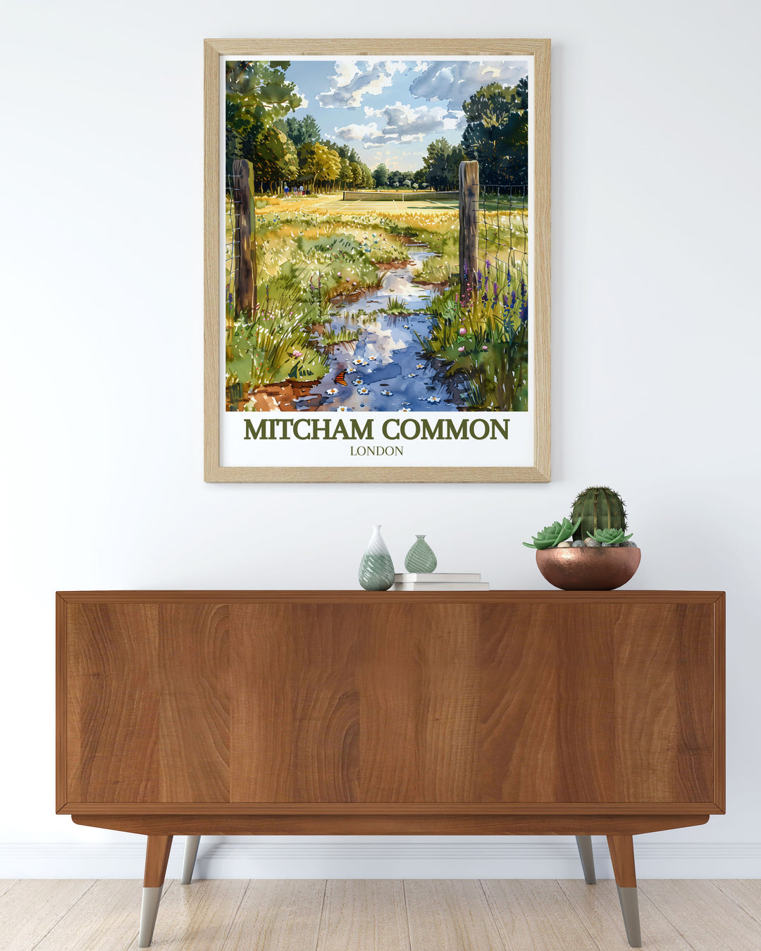 Discover the tranquility of Mitcham common pond with our London travel poster featuring the lush surroundings and calm waters of this South London gem ideal for nature lovers and city dwellers these prints add a touch of serenity to any space