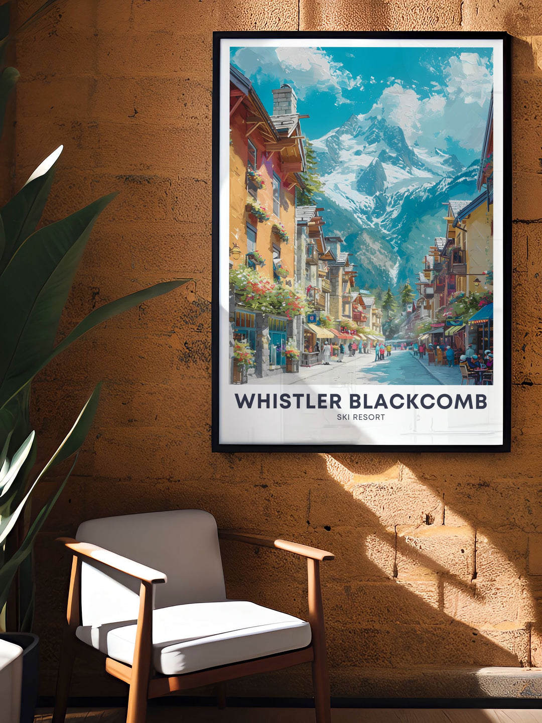 Whistler village home decor piece showcasing the stunning landscapes of Whistler Ski Resort. This Whistler print is ideal for adding a touch of elegance to any room and celebrating the beauty of British Columbia BC.