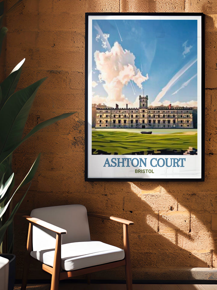 Mountain Bike Art featuring Ashton Court Mansion and the renowned MTB Trail Centre in Bristol. This Cycling Wall Art is designed for those who love the excitement of biking and want to bring that energy into their home or office decor.