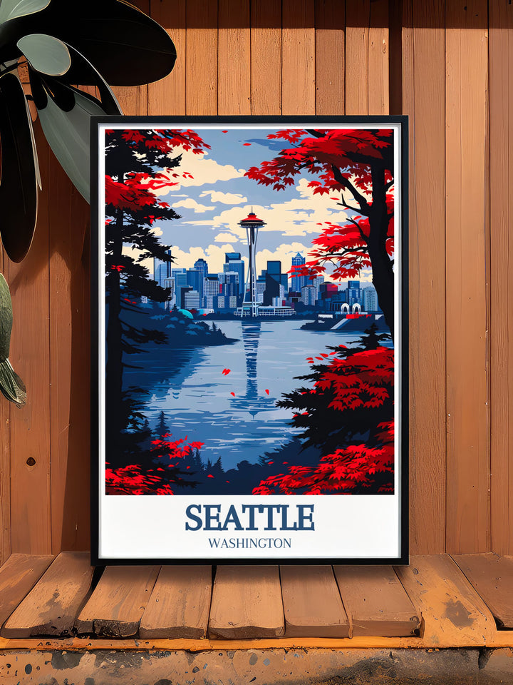 This Space Needle and Seattle Skyline Poster Print is a must have for travelers and art enthusiasts alike. With its striking design and vibrant colors, it makes a perfect gift for birthdays, anniversaries, or any special occasion.