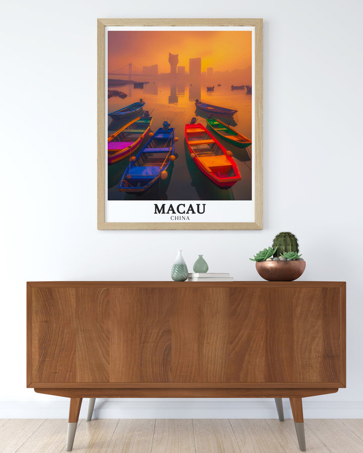 Macau Outer Harbour Macau Skyline and South China Sea are beautifully captured in this Macau Travel Print A versatile and stylish addition to any home this print is perfect for those who love modern cityscapes or wish to bring a touch of Macau into their decor