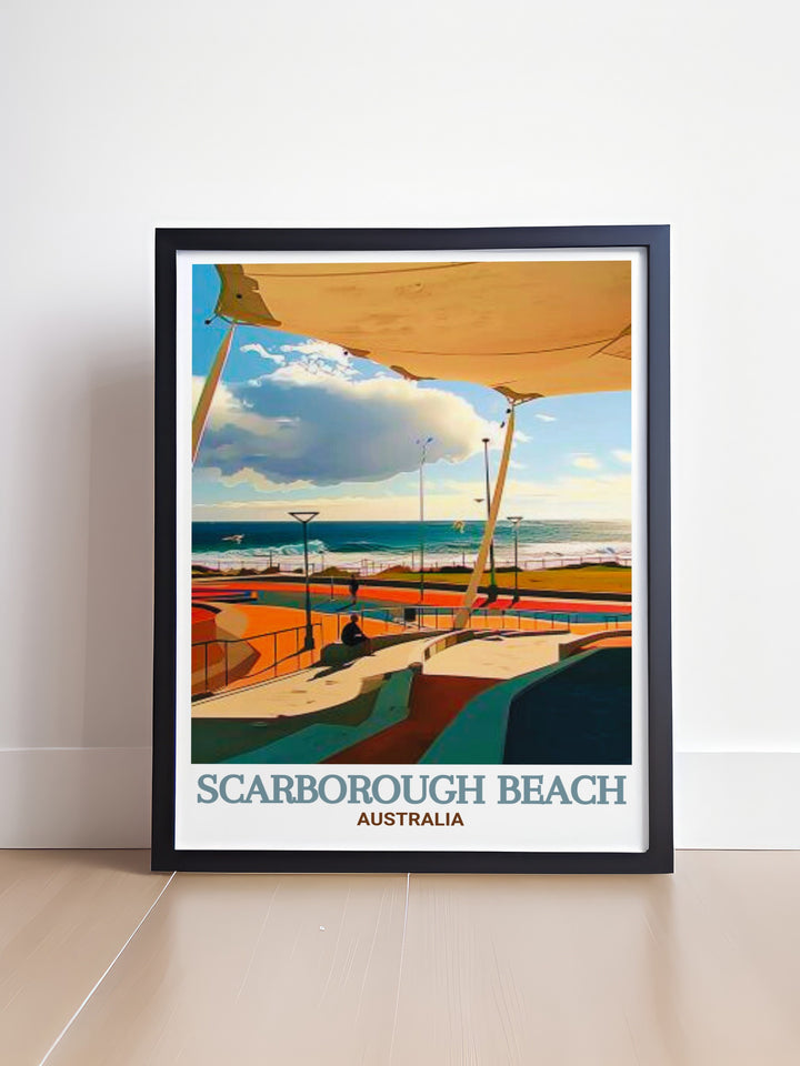 Scarborough Amphitheatre art and Scarborough Beach Poster Print bring Australias coastal beauty to your home making it an ideal choice for Australia Wall Art and Scarborough Decor that evokes the essence of seaside living