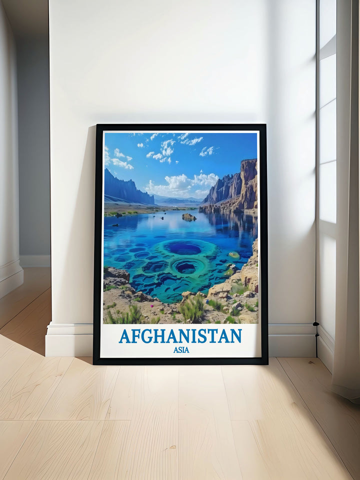The Band e Amir National Park in a vibrant Afghanistan Print showcasing the serene waters and rugged terrain perfect for home decor or gifting options including birthday gifts Christmas gifts and Mothers Day gifts