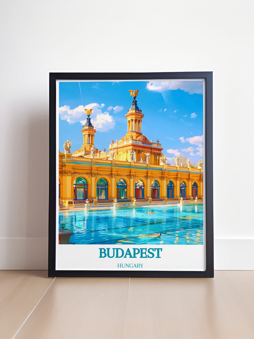 Stunning Budapest wall art showcasing the Szechenyi Thermal Bath perfect for modern decor and bringing a touch of tranquility to your space