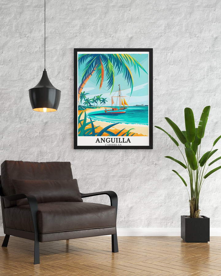 Caribbean Poster featuring Little Bay and Sandy Island captures the vibrant colors and serene landscapes of Anguilla perfect for enhancing your home with Caribbean vibes or gifting to someone who appreciates travel art and the natural beauty of tropical islands