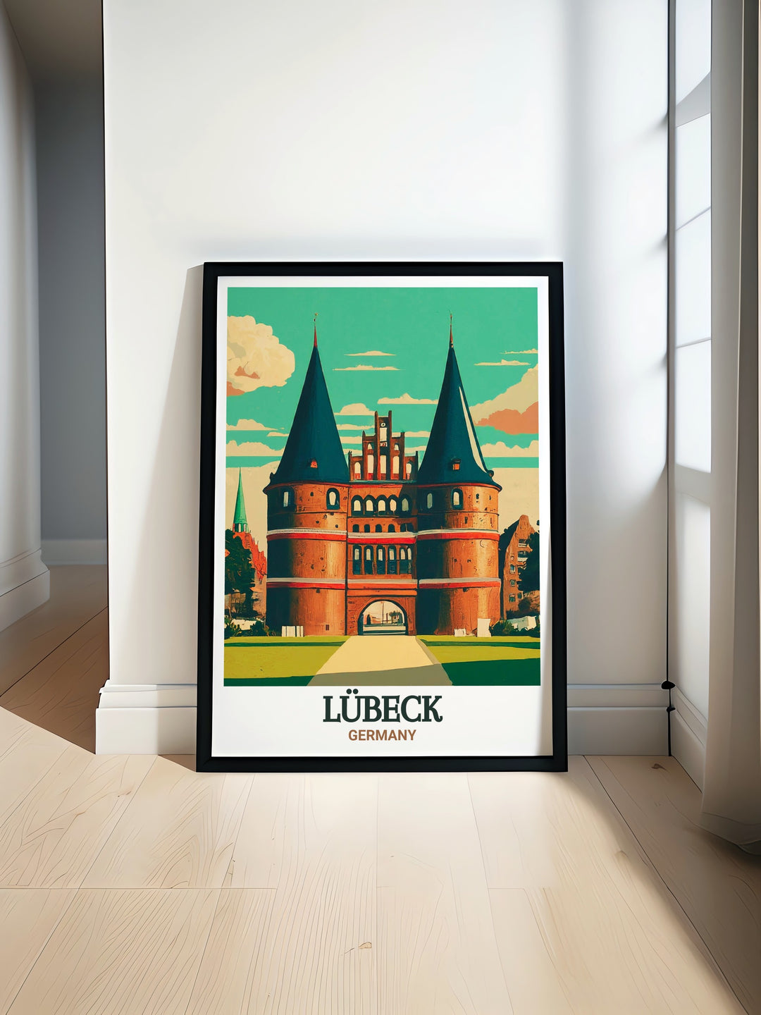 Lubeck poster print featuring the iconic Holstentor Digital perfect for enhancing your home with Germany wall art this stunning piece captures the historic beauty of Lubeck offering an elegant addition to any living space or office with modern digital art