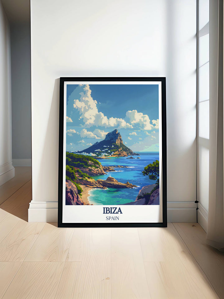 Pool Party Print featuring the vibrant nightlife of San Antonio Ibiza with the mystical beauty of Es Vedra Digital perfect for adding dynamic energy and serene charm to your home decor and keeping Ibiza memories alive