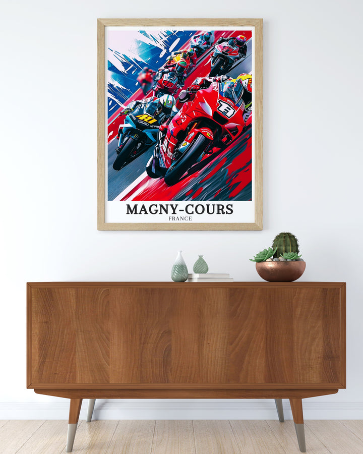 Featuring the GP De France and the Circuit de Nevers Magny Cours, this canvas art celebrates the speed and precision of motorsport in France. Perfect for racing fans, this artwork adds a dynamic touch to any room.