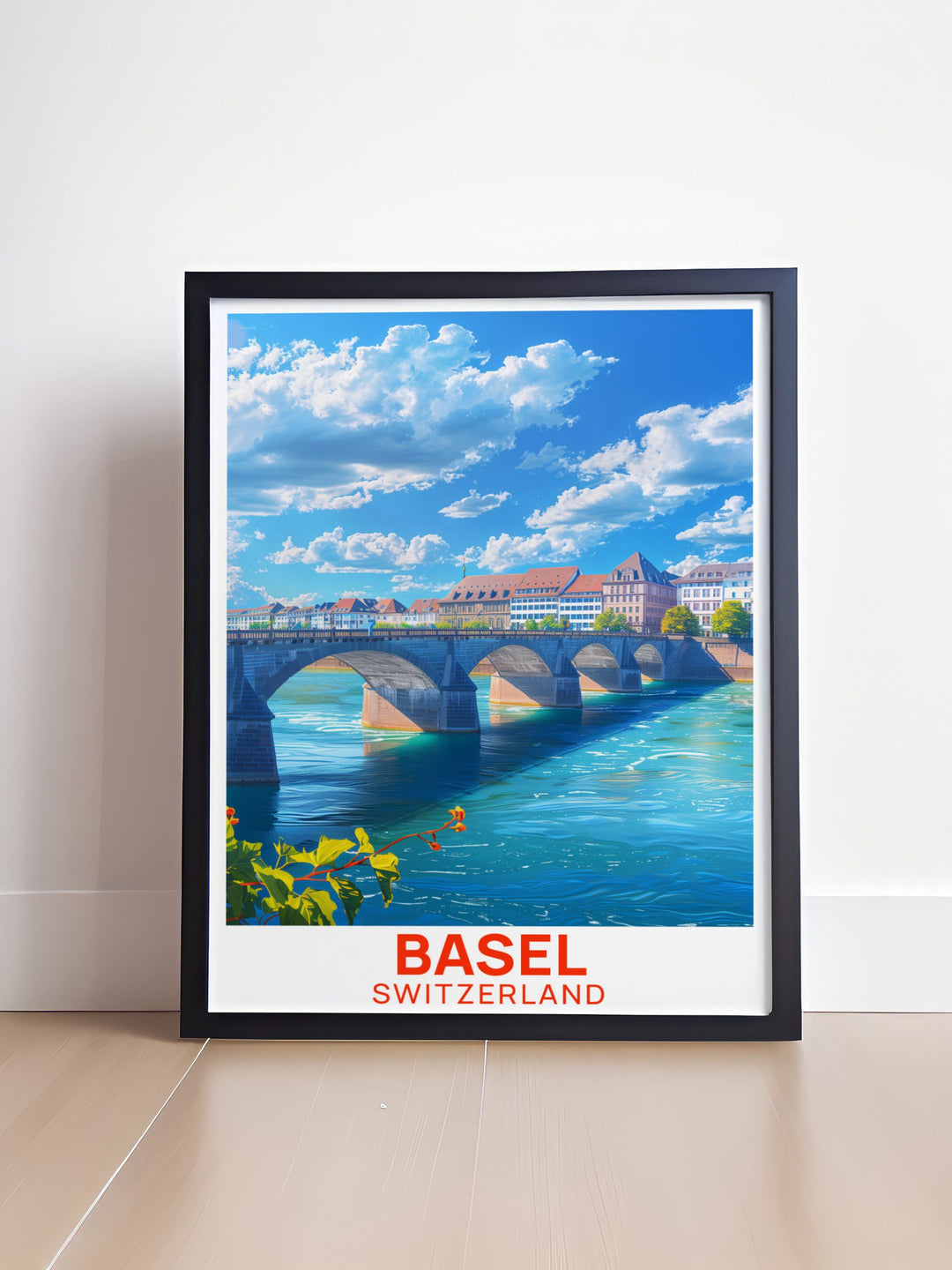 Beautiful Mittlere Brucke framed print capturing the intricate details and vibrant colors of Basel Switzerland perfect for modern home decor ideal for travelers who love Swiss architecture and culture a thoughtful and unique gift option for any occasion