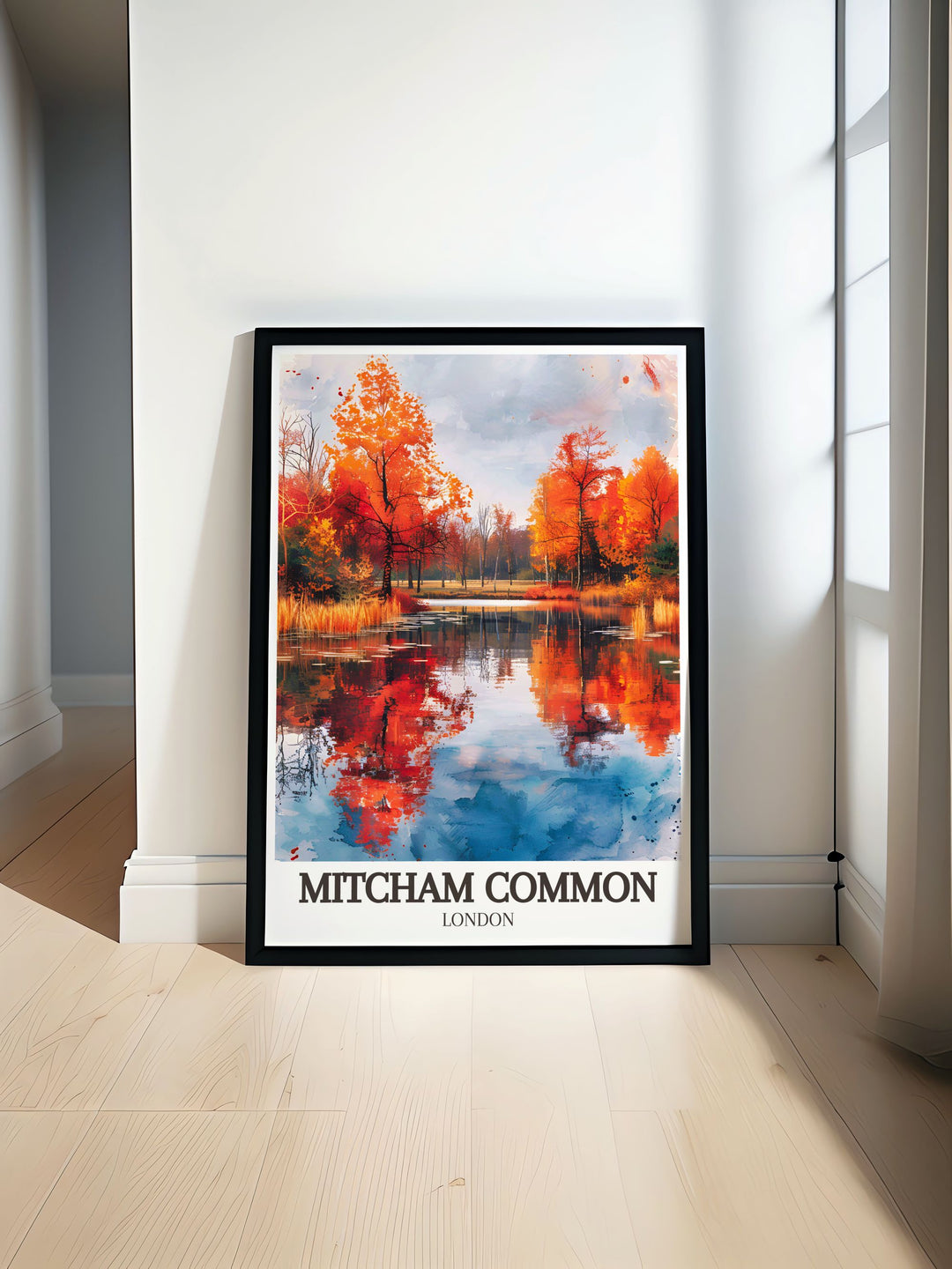 Mitcham common pond framed prints bring the serene beauty of South London into your home perfect for living room decor and elegant home settings ideal for nature lovers and city dwellers who appreciate the tranquility of Mitcham common in their wall art print gifts