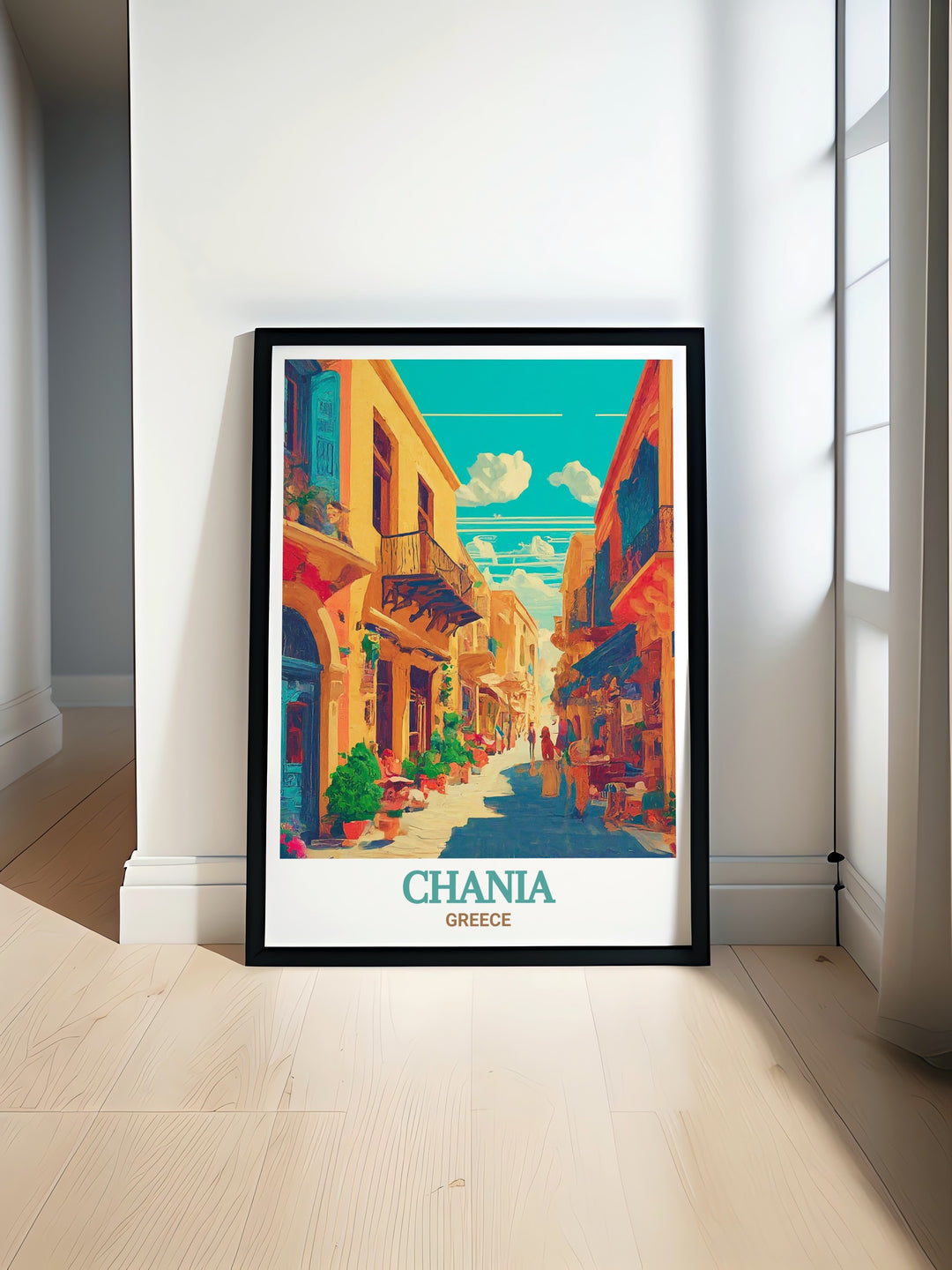 Celebrate the beauty of Greece with this travel poster, featuring the picturesque Old Town of Chania. A must have for anyone who loves the Mediterranean and its ancient wonders.