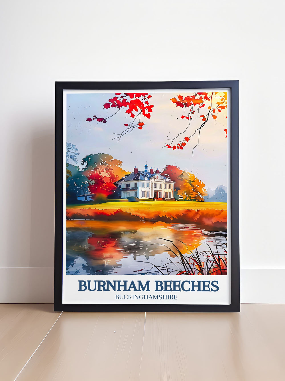 Beautifully illustrated, this vintage travel print showcases the lush landscapes of Burnham Beeches and the quaint village of Farnham Common, ideal for nature lovers and history enthusiasts.