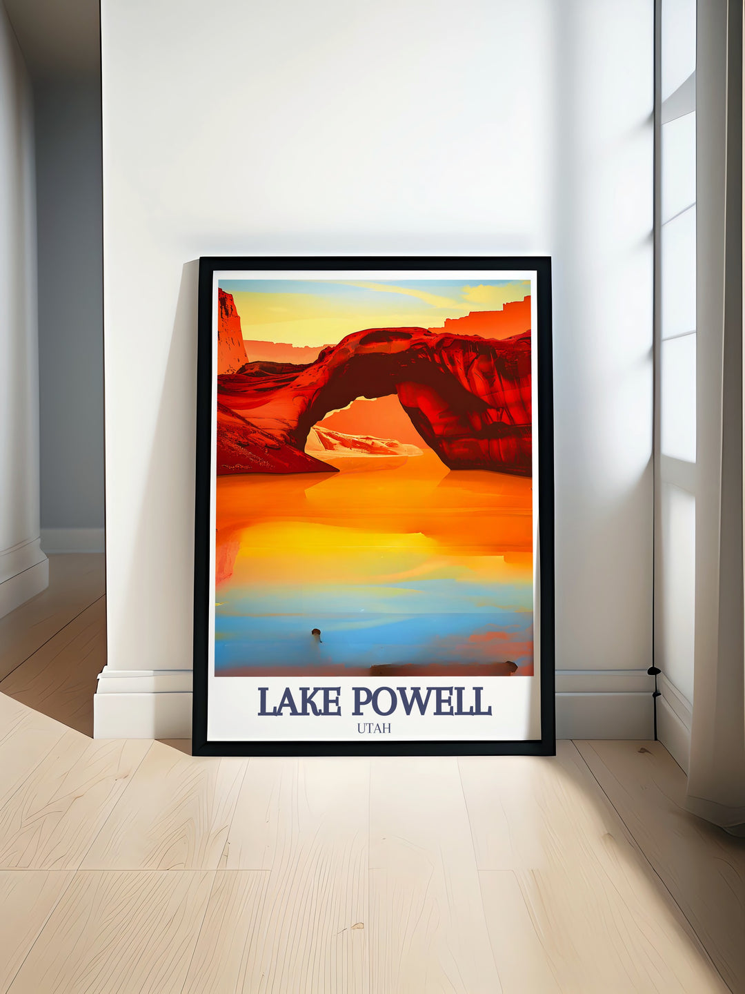 This stunning Lake Powell poster print, featuring Rainbow Bridge and Glen Canyon, captures the dramatic landscapes of the region. The intricate details and vibrant colors make it a standout piece of décor for any room.