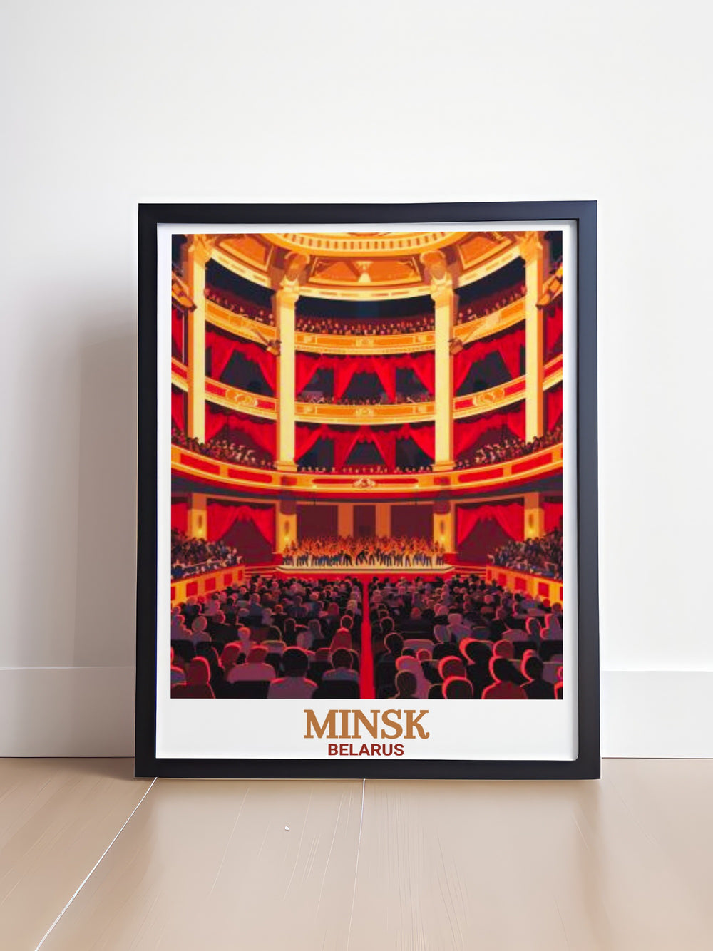 Celebrate the architectural beauty of the Minsk National Opera and Ballet Theatre with this travel print. Its vintage inspired design and vibrant color palette make it a perfect piece of wall art for anyone who admires Minsks cultural landmarks and artistic heritage.