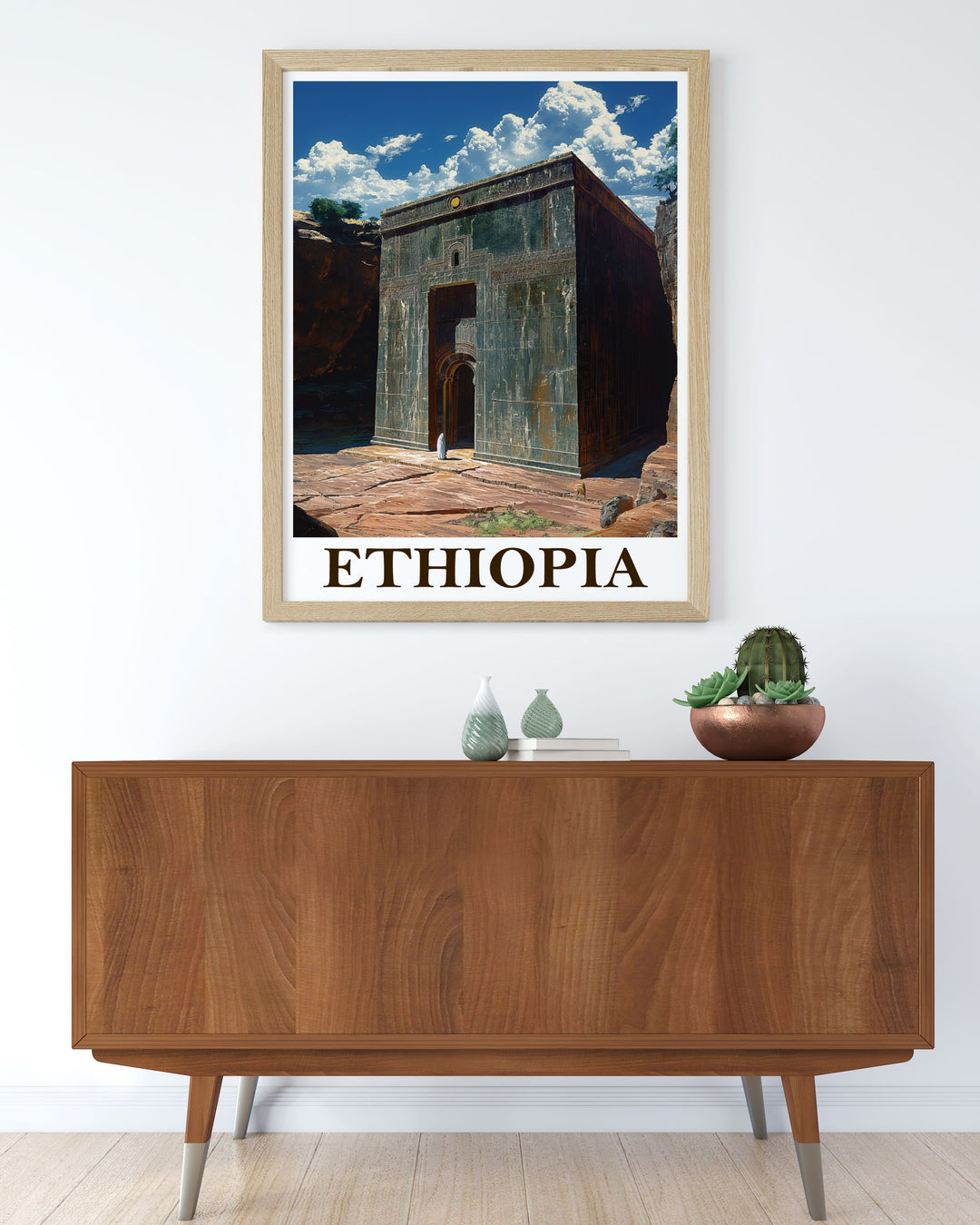 Ethiopia Art Print of Lalibela Rock Hewn Churches highlighting their architectural marvels with vibrant colors and fine lines a stunning reminder of Ethiopias enduring cultural heritage perfect for any room