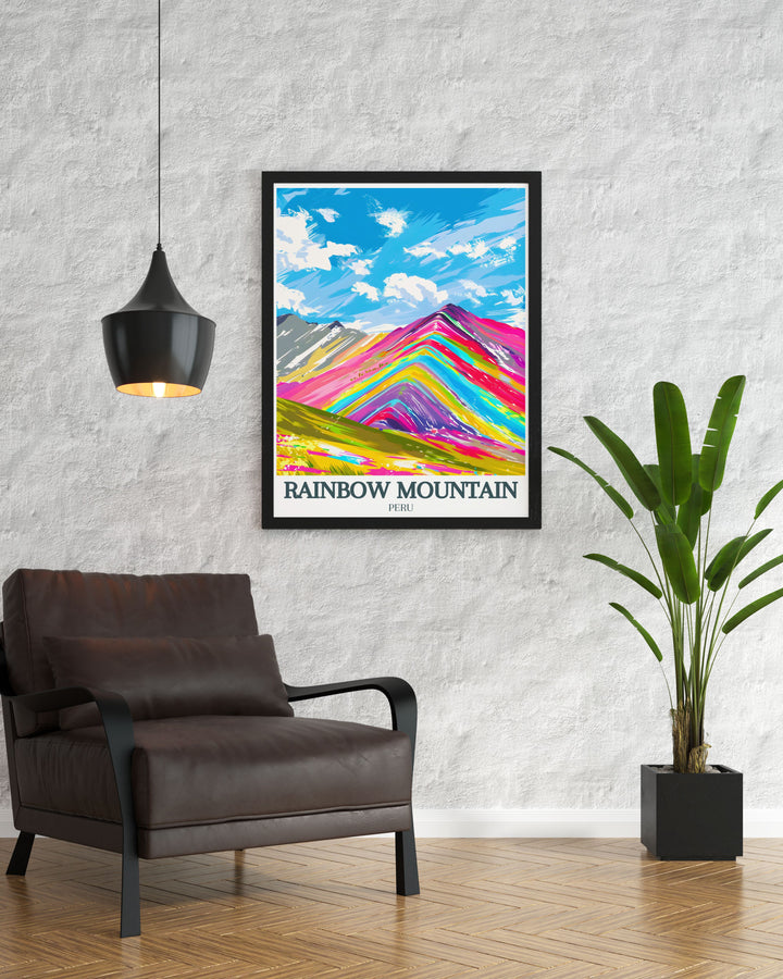 Stunning Rainbow Mountain print highlighting the natural beauty of the Cusco region Andes Mountains perfect for Peru travel gifts and elegant home decor adding vibrant hues to any room.