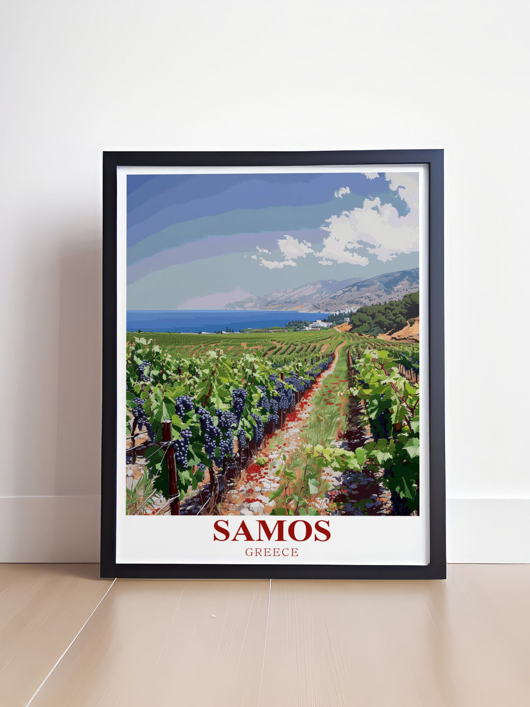 Bring the charm of Samos vineyards into your home with this beautifully detailed travel print. Known for its sweet Muscat wine, Samos vineyards stretch across the islands scenic hills, making this print a perfect gift for wine enthusiasts and lovers of Greeces natural wonders.