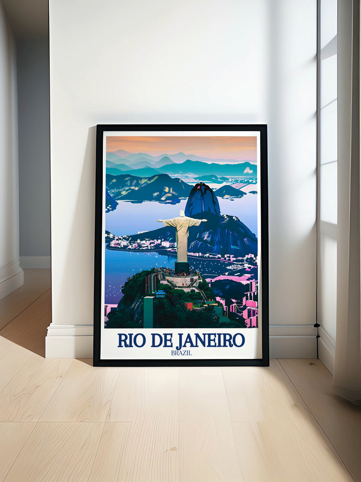 Sugarloaf Mountain wall art that captures the majestic views and unique geography of Rio De Janeiro. This print is a must have for anyone who appreciates the natural beauty and urban charm of this incredible city.