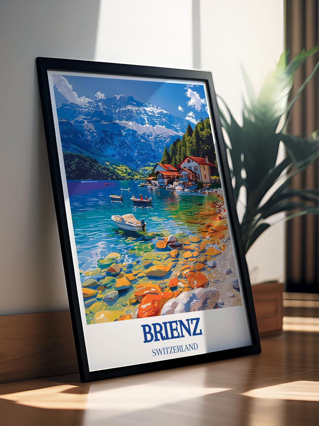 Framed print of Lake Brienz and Brienzer Rothorn designed to highlight the breathtaking views of the Swiss Alps ideal for enhancing your home decor with a touch of elegance and natural beauty